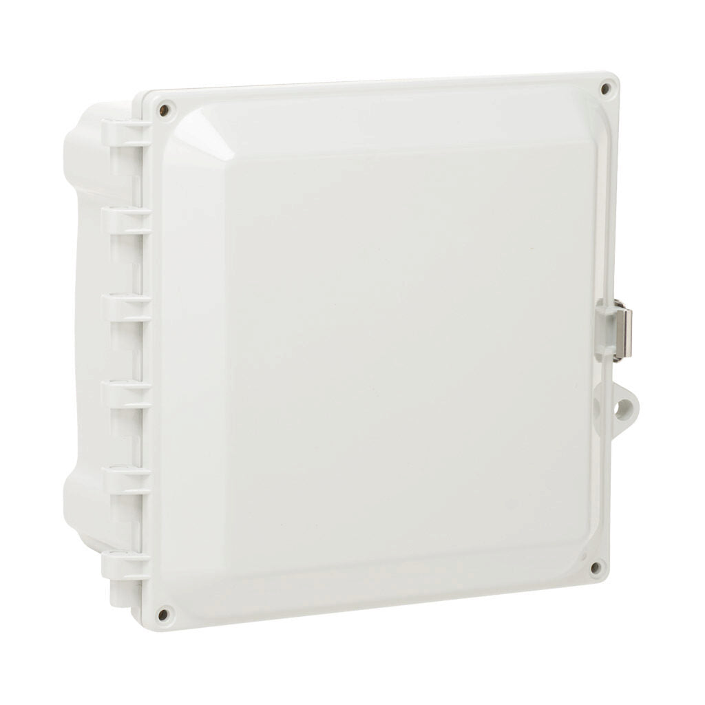 AttaBox Heartland series enclosure, NEMA 1/3R/4/4X/12, 8 x 8 x 4in (HxWxD), wall mount, polycarbonate, Pantone 7541 C light gray, single-door, stainless steel quick-release latch.-AH884SS