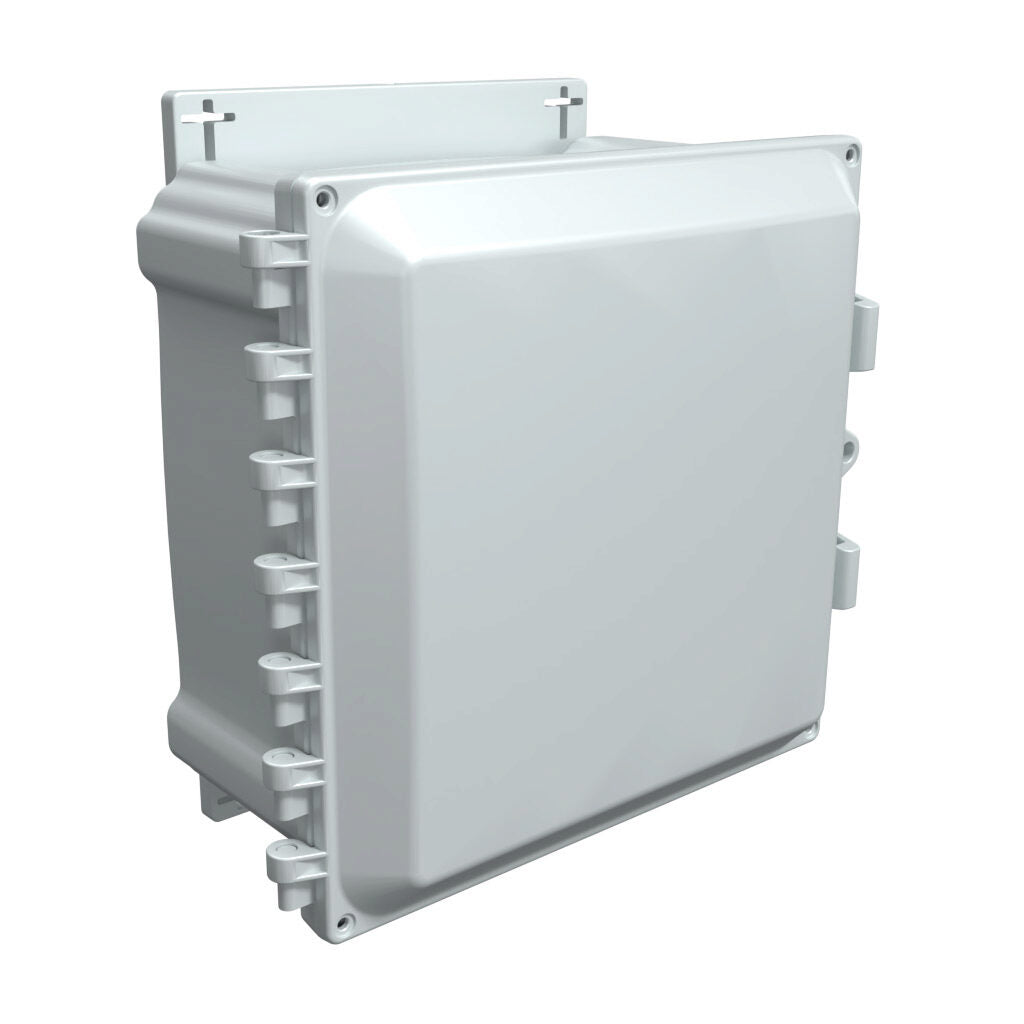 AttaBox Heartland series enclosure, NEMA 1/3R/4/4X/12, 10 x 10 x 6in (HxWxD), wall mount, polycarbonate, Pantone 7541 C light gray, single-door, polycarbonate quick-release latch.-AHF10106