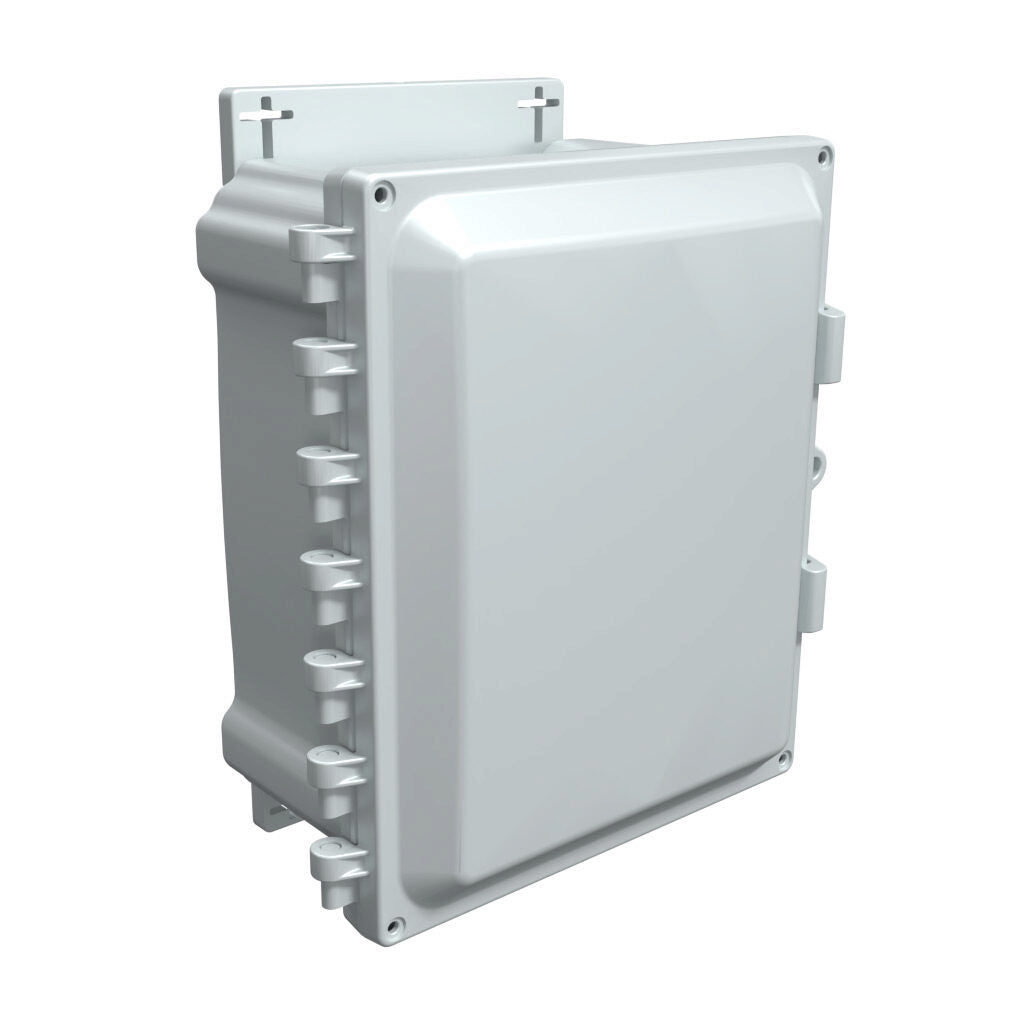 AttaBox Heartland series enclosure, NEMA 1/3R/4/4X/12, 10 x 8 x 4in (HxWxD), wall mount, polycarbonate, Pantone 7541 C light gray, single-door, polycarbonate quick-release latch.-AHF1084