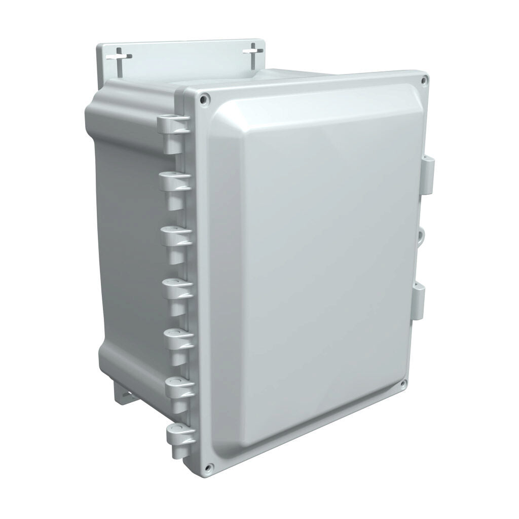 AttaBox Heartland series enclosure, NEMA 1/3R/4/4X/12, 10 x 8 x 6in (HxWxD), wall mount, polycarbonate, Pantone 7541 C light gray, single-door, polycarbonate quick-release latch.-AHF1086
