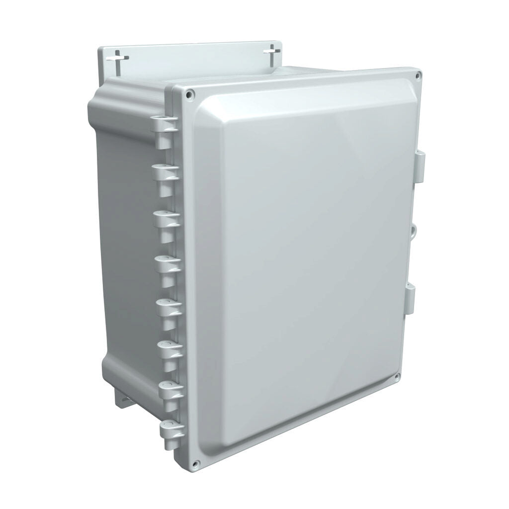 AttaBox Heartland series enclosure, NEMA 1/3R/4/4X/12, 12 x 10 x 6in (HxWxD), wall mount, polycarbonate, Pantone 7541 C light gray, single-door, polycarbonate quick-release latch.-AHF12106