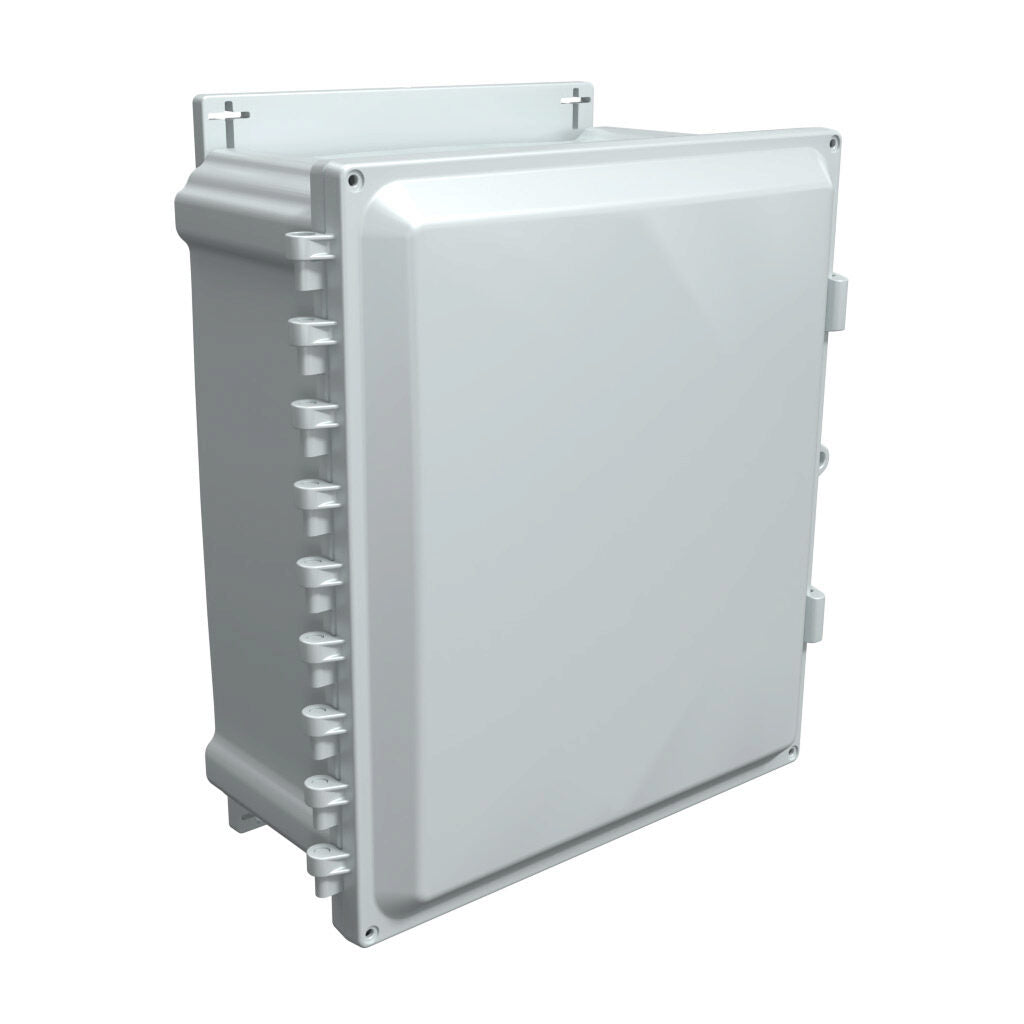 AttaBox Heartland series enclosure, NEMA 1/3R/4/4X/12, 14 x 12 x 6in (HxWxD), wall mount, polycarbonate, Pantone 7541 C light gray, single-door, polycarbonate quick-release latch.-AHF14126