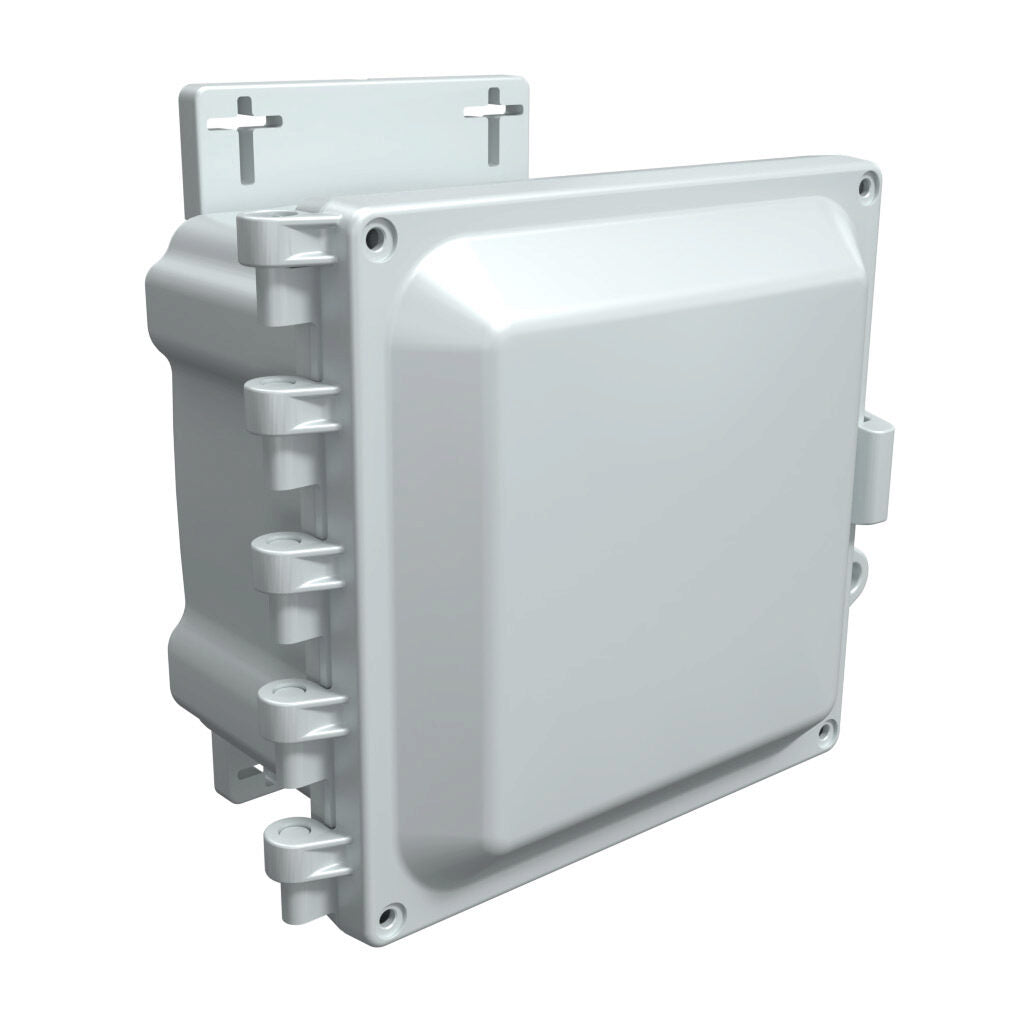 AttaBox Heartland series enclosure, NEMA 1/3R/4/4X/12, 6 x 6 x 4in (HxWxD), wall mount, polycarbonate, Pantone 7541 C light gray, single-door, polycarbonate quick-release latch.-AHF664