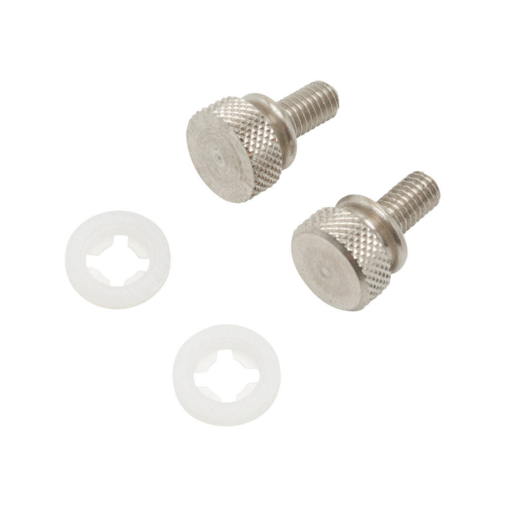 AttaBox thumb screw, replacement, #10-32 UNF x 0.375in, aluminum. Package of 2. For use with Heartland series enclosures. Nylon washer included.-AHTSKAL