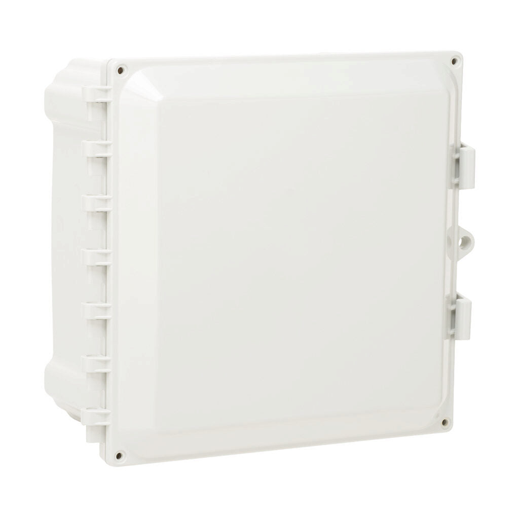 AttaBox Heartland series enclosure, with shelf, NEMA 1/3R/4/4X/12, 10 x 10 x 6in (HxWxD), wall mount, polycarbonate, Pantone 7541 C light gray, single-door, polycarbonate quick-release latch.-AHWD10106