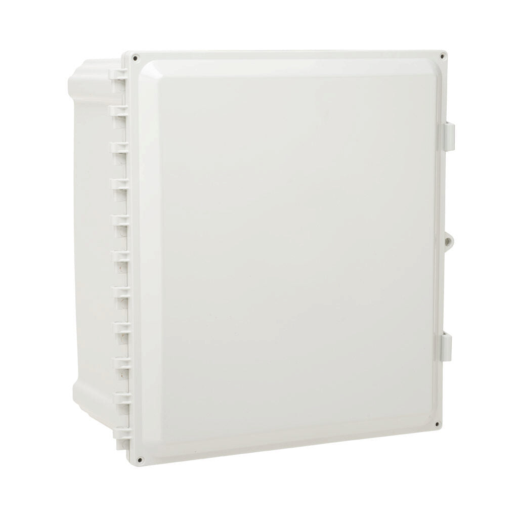 AttaBox Heartland series enclosure, with shelf, NEMA 1/3R/4/4X/12, 16 x 14 x 8in (HxWxD), wall mount, polycarbonate, Pantone 7541 C light gray, single-door, polycarbonate quick-release latch.-AHWD16148