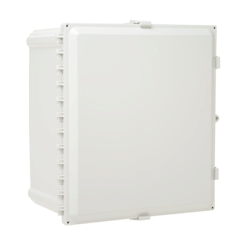 AttaBox Heartland series enclosure, with shelf, NEMA 1/3R/4/4X/12, 18 x 16 x 10in (HxWxD), wall mount, polycarbonate, Pantone 7541 C light gray, single-door, polycarbonate quick-release latch.-AHWD181610