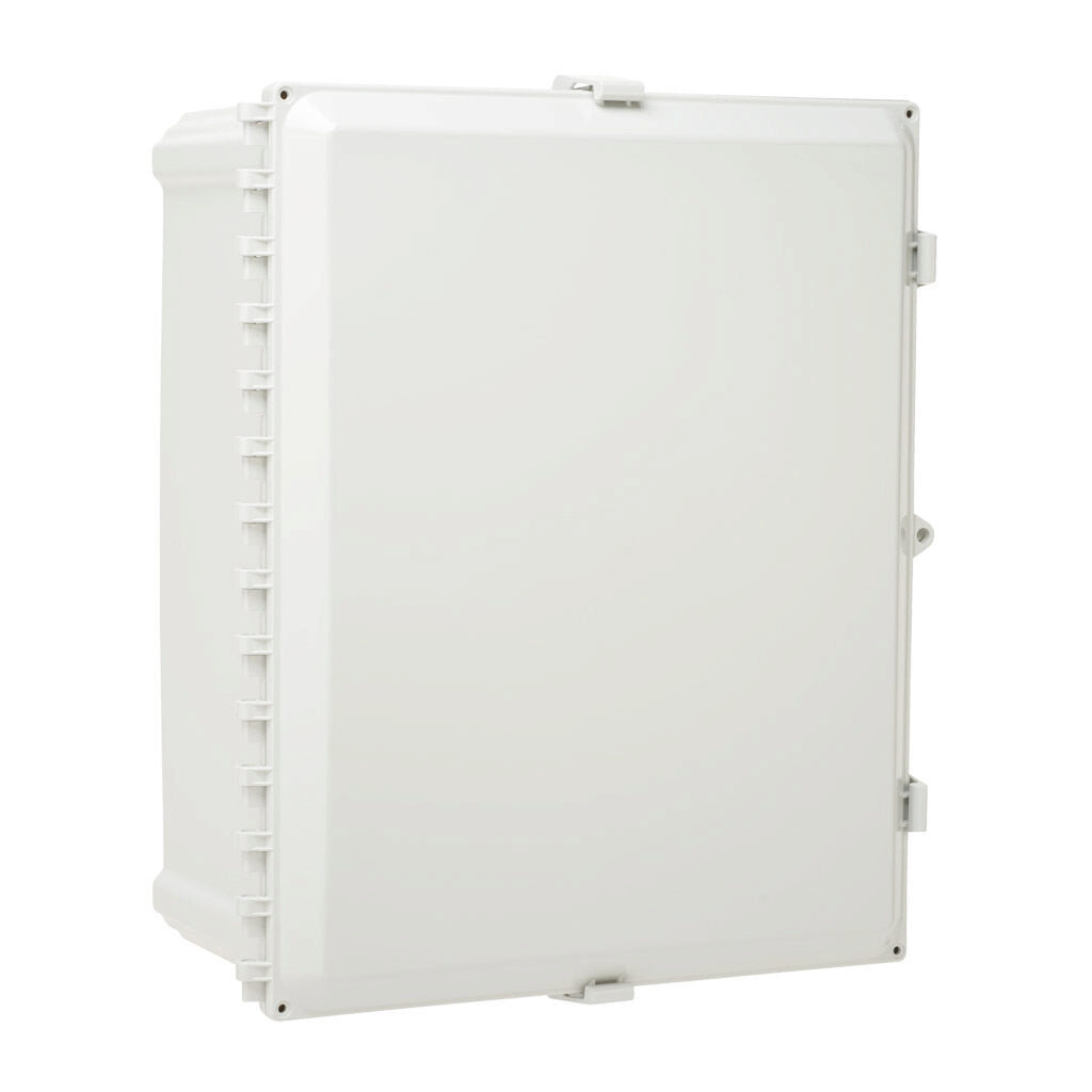 AttaBox Heartland series enclosure, with shelf, NEMA 1/3R/4/4X/12, 20 x 16 x 8in (HxWxD), wall mount, polycarbonate, Pantone 7541 C light gray, single-door, polycarbonate quick-release latch.-AHWD20168
