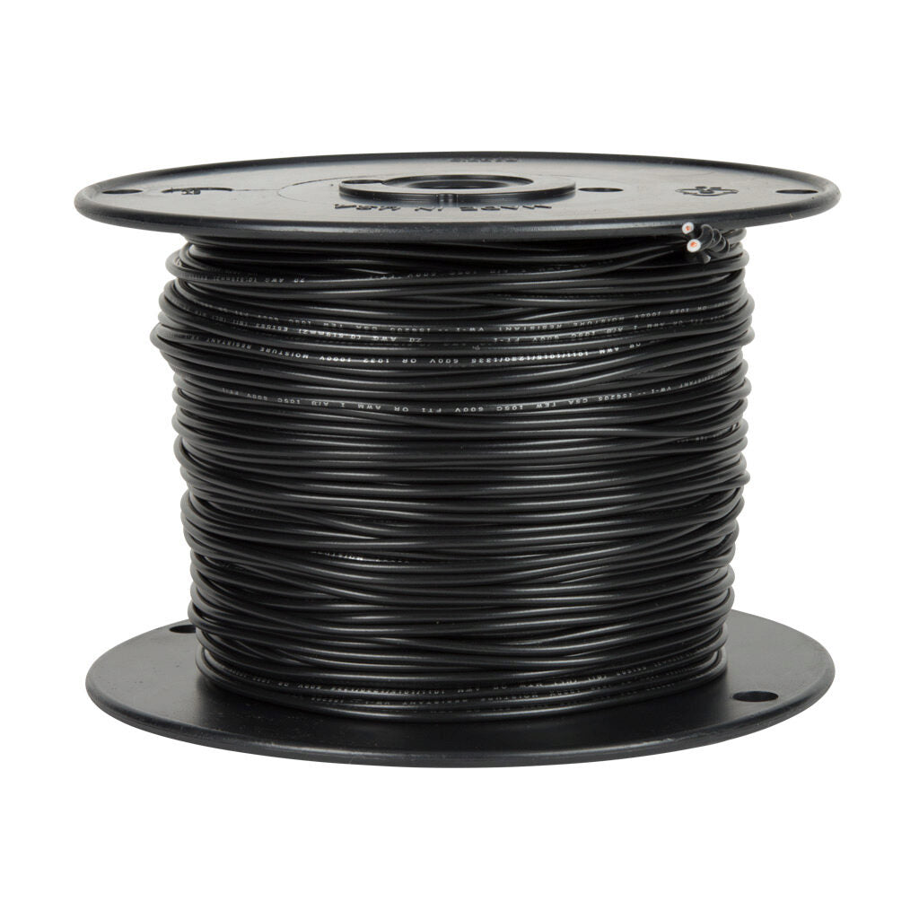 Atlas Wire AWM hook-up wire, single conductor, 18 AWG, 16-stranded, tinned copper, PVC conductor insulation material, black, 300V, 500ft spool.-AWM18BK