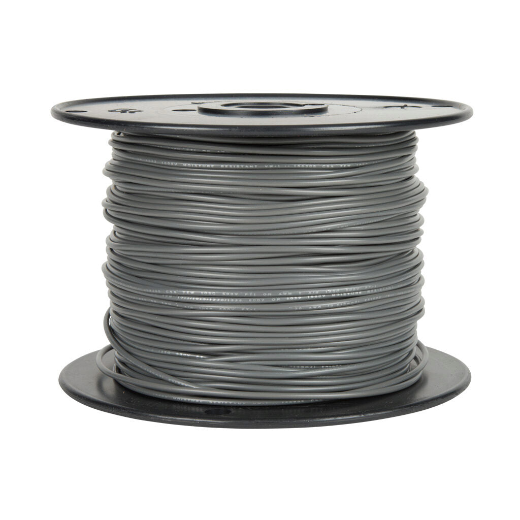 Atlas Wire AWM hook-up wire, single conductor, 18 AWG, 16-stranded, tinned copper, PVC conductor insulation material, gray, 300V, 500ft spool.-AWM18GY