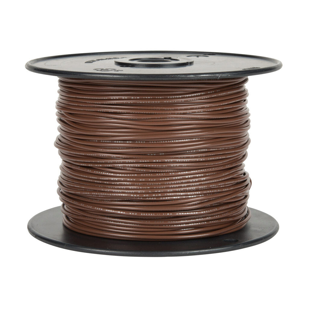 Atlas Wire AWM hook-up wire, single conductor, 20 AWG, 10-stranded, tinned copper, PVC conductor insulation material, brown, 300V, 500ft spool.-AWM20BN