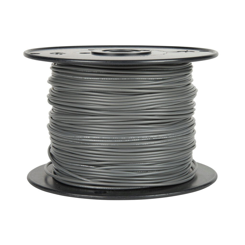 Atlas Wire AWM hook-up wire, single conductor, 20 AWG, 10-stranded, tinned copper, PVC conductor insulation material, gray, 300V, 500ft spool.-AWM20GY