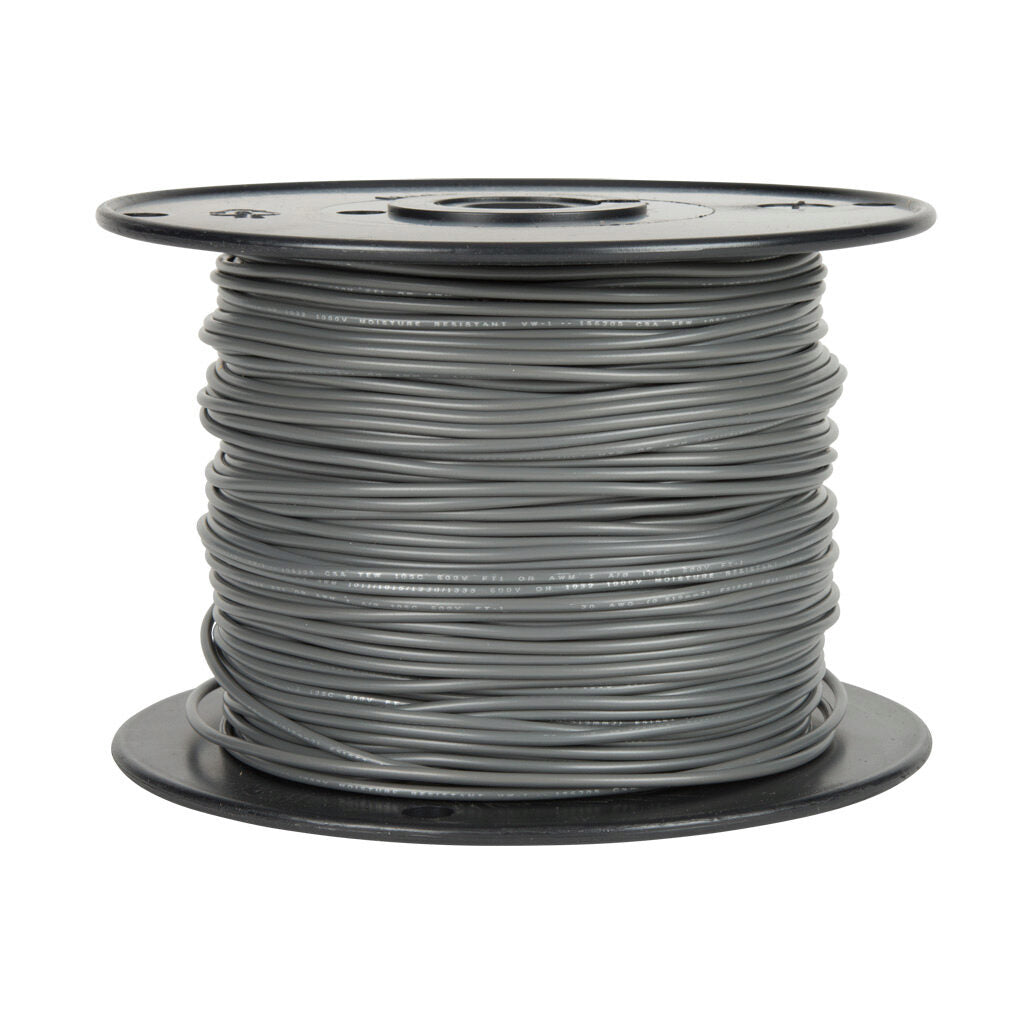 Atlas Wire AWM hook-up wire, single conductor, 22 AWG, 7-stranded, tinned copper, PVC conductor insulation material, gray, 300V, 1000ft spool.-AWM22GY10