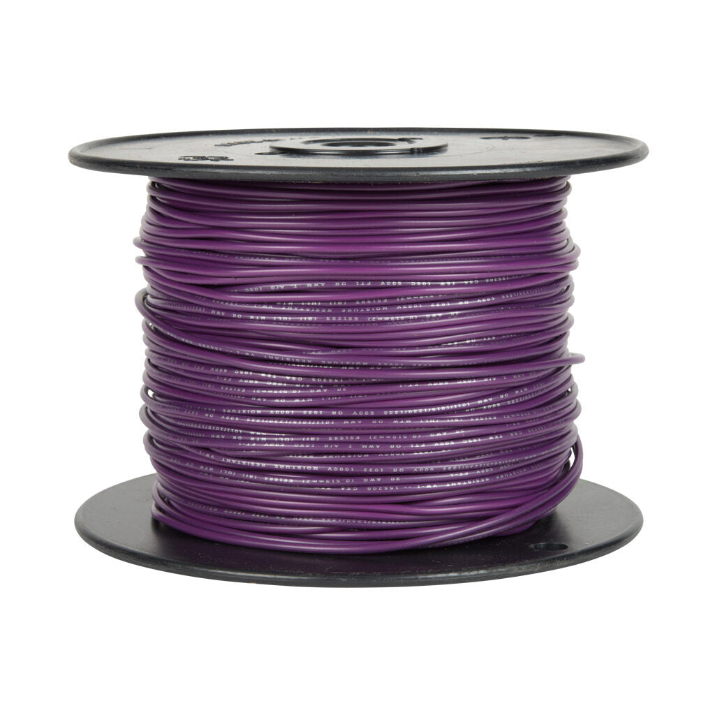 Atlas Wire AWM hook-up wire, single conductor, 22 AWG, 7-stranded, tinned copper, PVC conductor insulation material, purple, 300V, 1000ft spool.-AWM22PL10