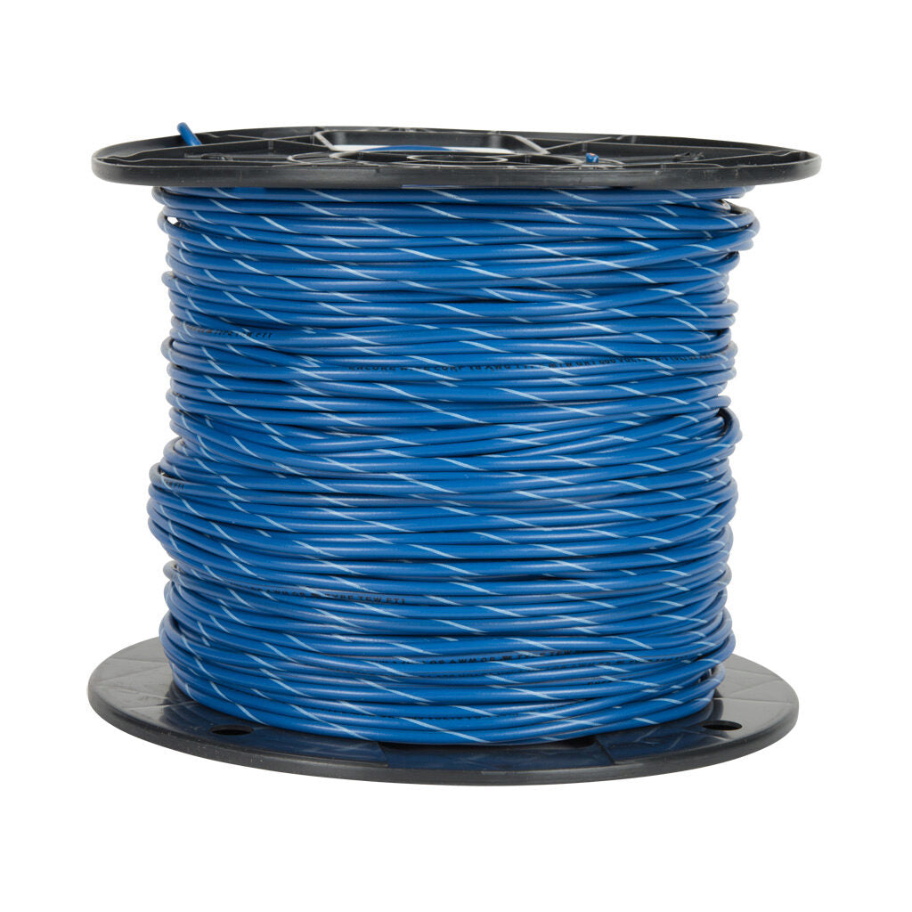 Atlas Wire AWM hook-up wire, single conductor, 24 AWG, 7-stranded, tinned copper, PVC conductor insulation material, blue with white stripe, 300V, 1000ft spool.-AWM24BW10
