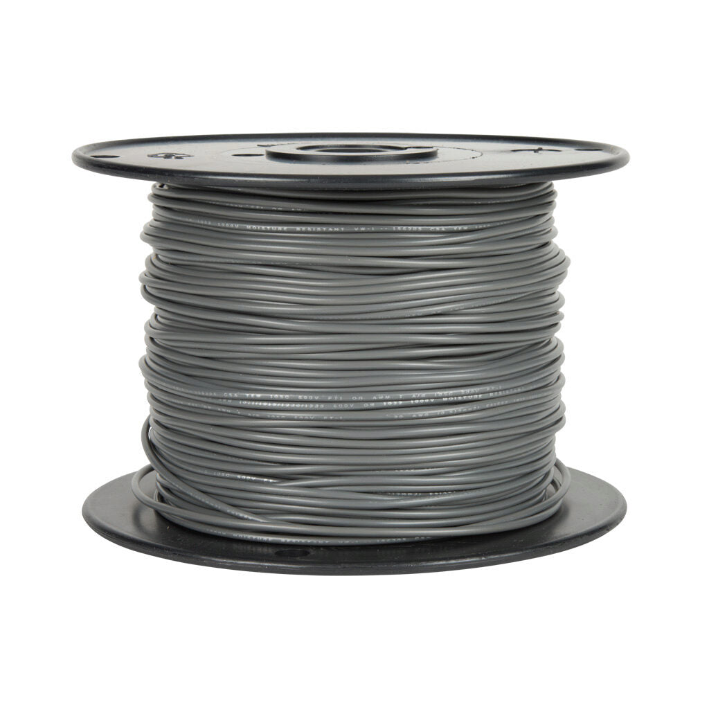 Atlas Wire AWM hook-up wire, single conductor, 24 AWG, 7-stranded, tinned copper, PVC conductor insulation material, gray, 300V, 1000ft spool.-AWM24GY10