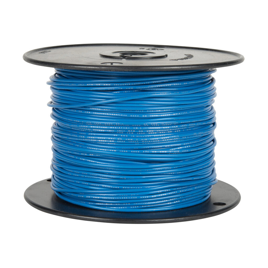 Atlas Wire AWM hook-up wire, single conductor, 26 AWG, 7-stranded, tinned copper, PVC conductor insulation material, blue, 300V, 1000ft spool.-AWM26BL10