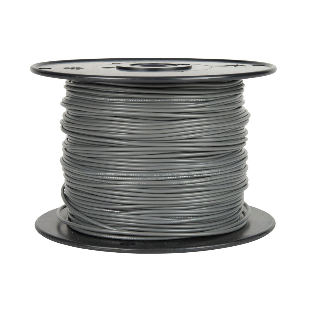 Atlas Wire AWM hook-up wire, single conductor, 26 AWG, 7-stranded, tinned copper, PVC conductor insulation material, gray, 300V, 1000ft spool.-AWM26GY10