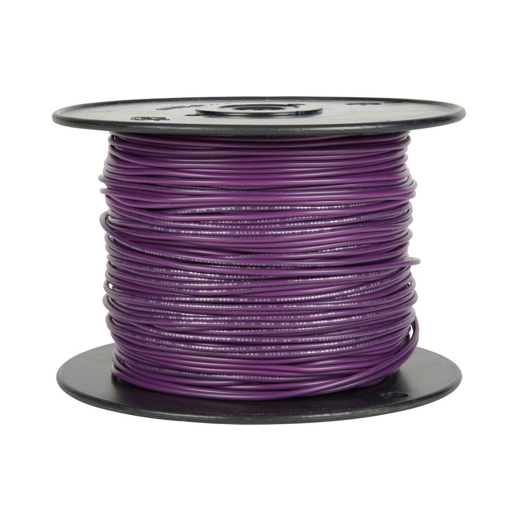 Atlas Wire AWM hook-up wire, single conductor, 26 AWG, 7-stranded, tinned copper, PVC conductor insulation material, purple, 300V, 1000ft spool.-AWM26PL10