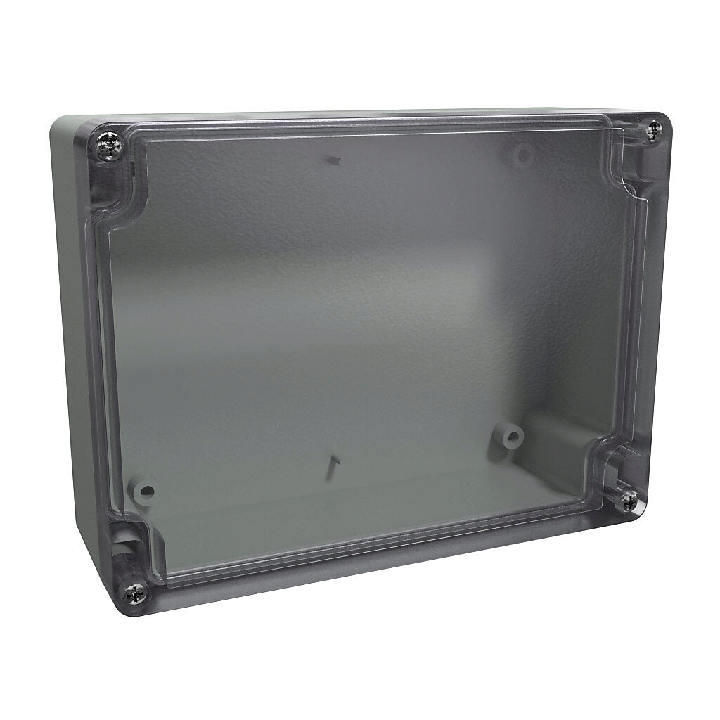 AttaBox BantamBox series enclosure, NEMA 1/3R/4/4X/12, 160 x 120 x 55mm (HxWxD), polycarbonate, RAL 7035 light gray, clear polycarbonate screw cover, purchase subpanel separately.-BBCC161255W