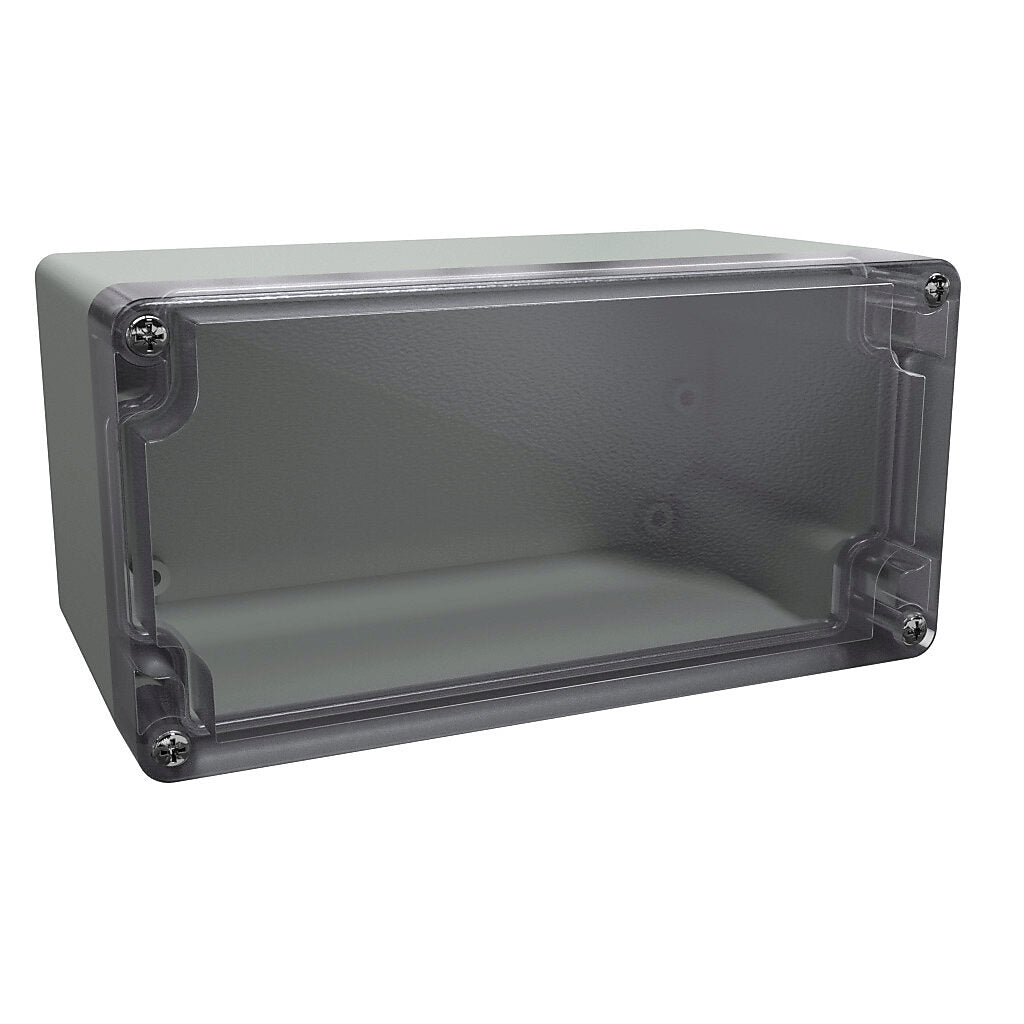 AttaBox BantamBox series enclosure, NEMA 1/3R/4/4X/12, 160 x 80 x 90mm (HxWxD), polycarbonate, RAL 7035 light gray, clear polycarbonate screw cover, purchase subpanel separately.-BBCC168090W