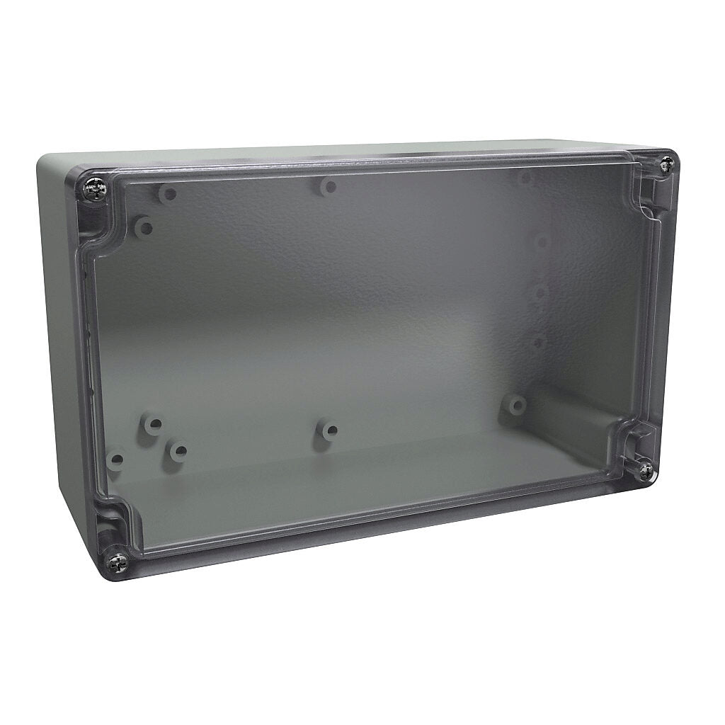 AttaBox BantamBox series enclosure, NEMA 1/3R/4/4X/12, 200 x 120 x 75mm (HxWxD), polycarbonate, RAL 7035 light gray, clear polycarbonate screw cover, purchase subpanel separately.-BBCC201275W