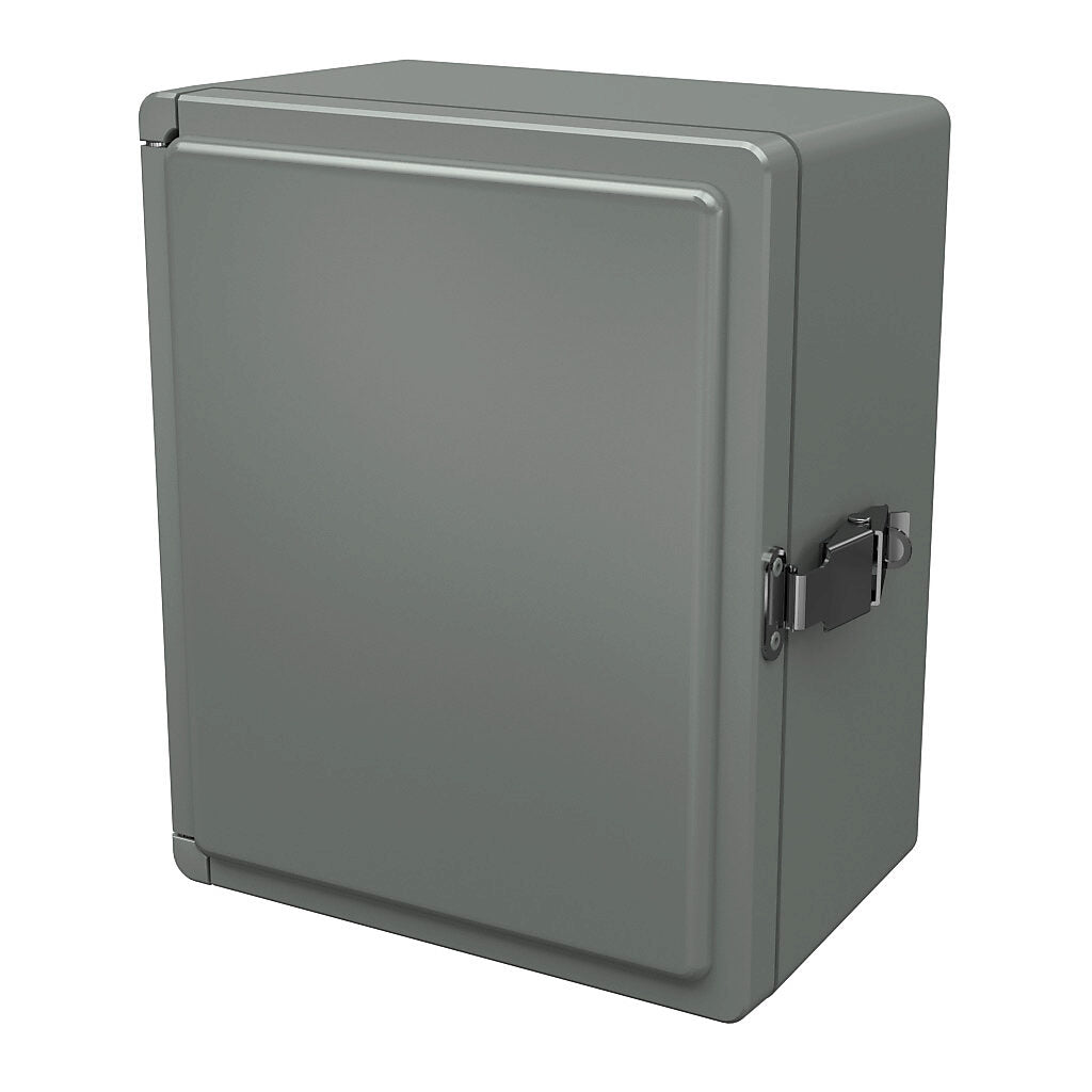 AttaBox Centurion series enclosure, NEMA 1/3/3S/3R/4X/12, 11 x 9 x 6in (HxWxD), wall mount, fiberglass reinforced polyester, gray, crowned single-door, (1) quick-release latch, padlock hasp and staple.-CE1109HPL
