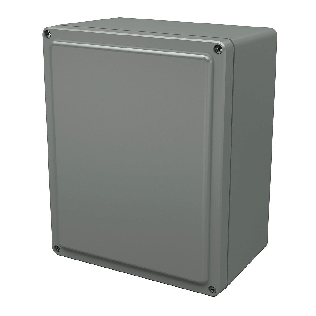 AttaBox Centurion series enclosure, NEMA 1/3/3S/3R/4X/12, 11 x 9 x 6in (HxWxD), wall mount, fiberglass reinforced polyester, gray, crowned screw cover.-CE1109W