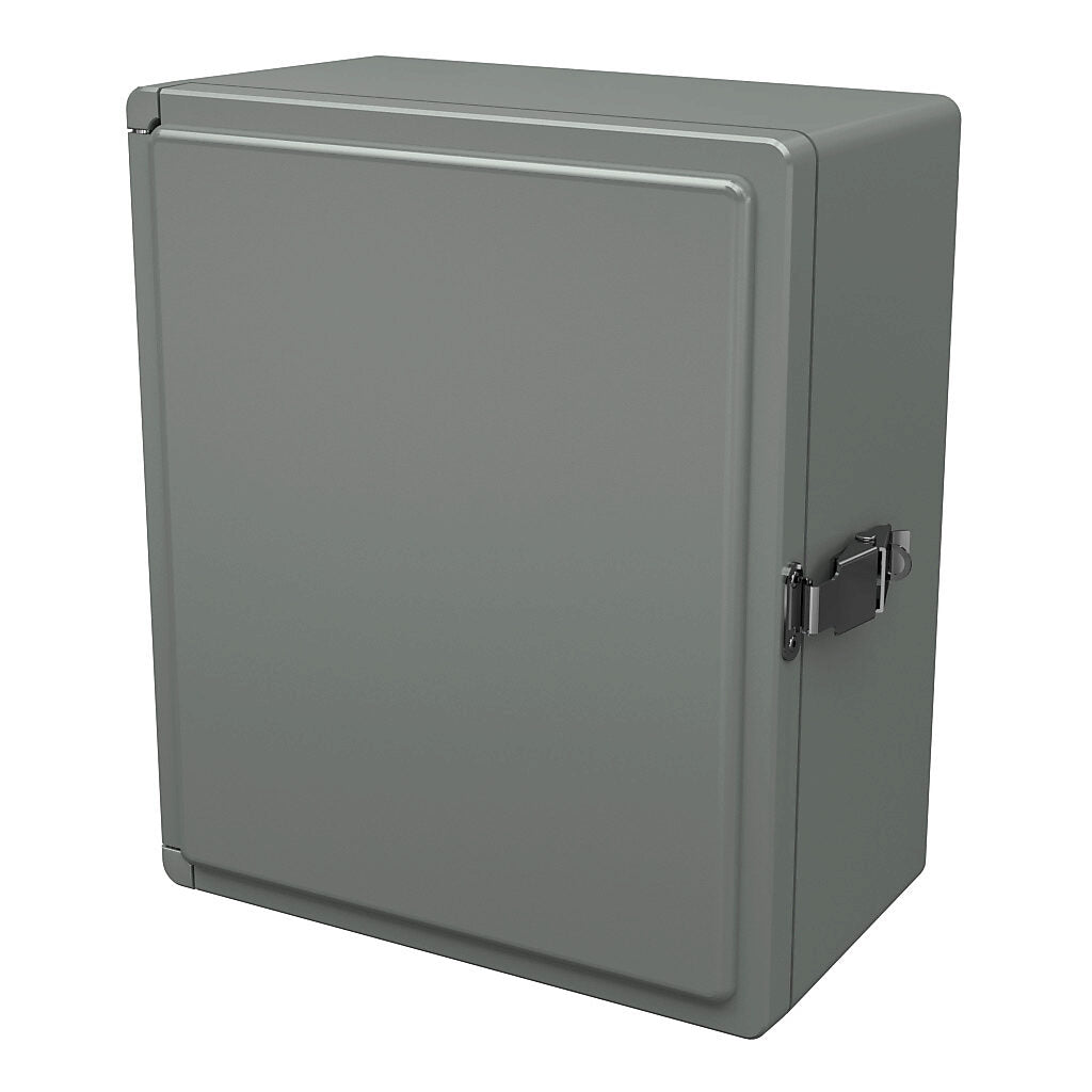 AttaBox Centurion series enclosure, NEMA 1/3/3S/3R/4X/12, 13 x 11 x 6in (HxWxD), wall mount, fiberglass reinforced polyester, gray, crowned single-door, (1) quick-release latch, padlock hasp and staple.-CE1311HPL