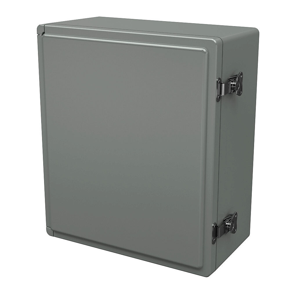 AttaBox Centurion series enclosure, NEMA 1/3/3S/3R/4X/12, 15 x 13 x 7in (HxWxD), wall mount, fiberglass reinforced polyester, gray, crowned single-door, (2) twist-lock latches.-CE1513HLL
