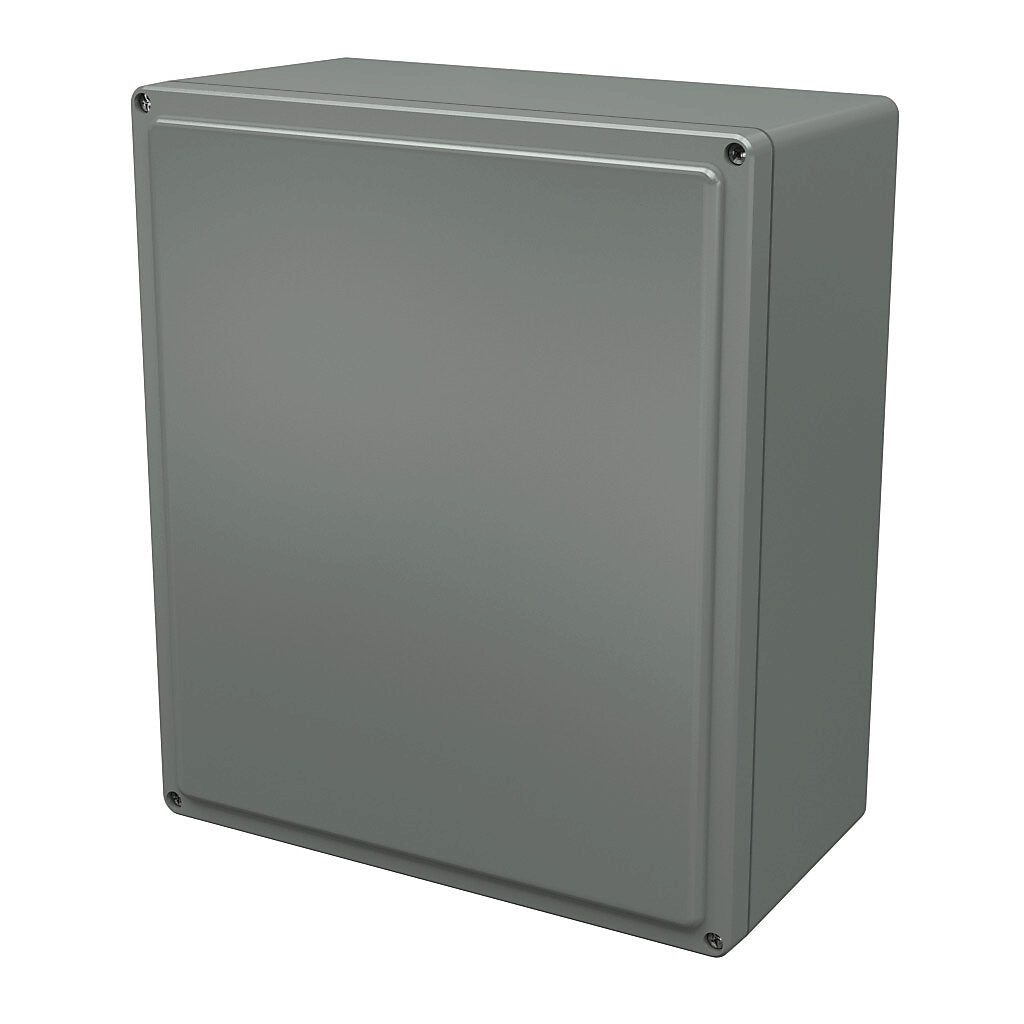 AttaBox Centurion series enclosure, NEMA 1/3/3S/3R/4X/12, 15 x 13 x 7in (HxWxD), wall mount, fiberglass reinforced polyester, gray, crowned screw cover.-CE1513W