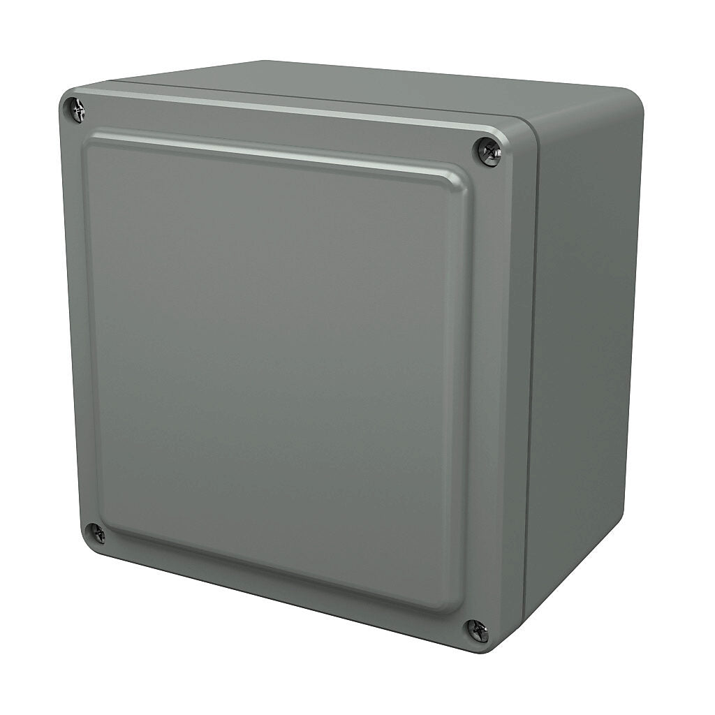 AttaBox Centurion series enclosure, NEMA 1/3/3S/3R/4X/12, 7 x 7 x 5in (HxWxD), wall mount, fiberglass reinforced polyester, gray, crowned screw cover.-CE707W