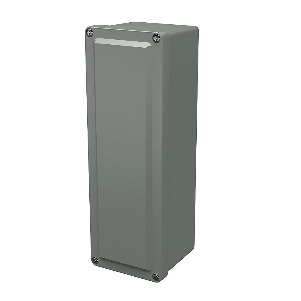 AttaBox Commander series pushbutton enclosure, blank cover, NEMA 1/3R/4X/6P/12, 11 x 4 x 4in (HxWxD), wall mount, fiberglass reinforced polyester, gray, crowned screw cover.-CO1144