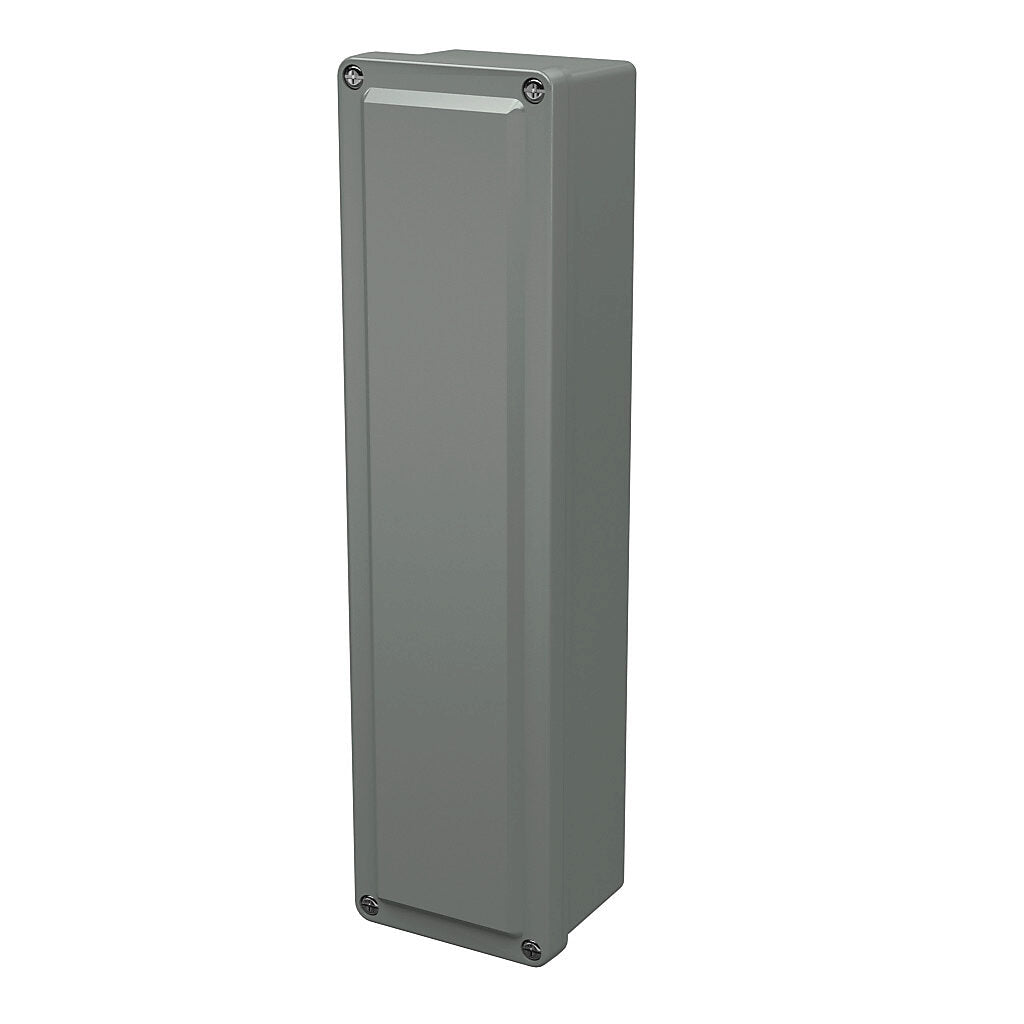 AttaBox Commander series pushbutton enclosure, blank cover, NEMA 1/3R/4X/6P/12, 14 x 3 x 2in (HxWxD), wall mount, fiberglass reinforced polyester, gray, crowned screw cover.-CO1432