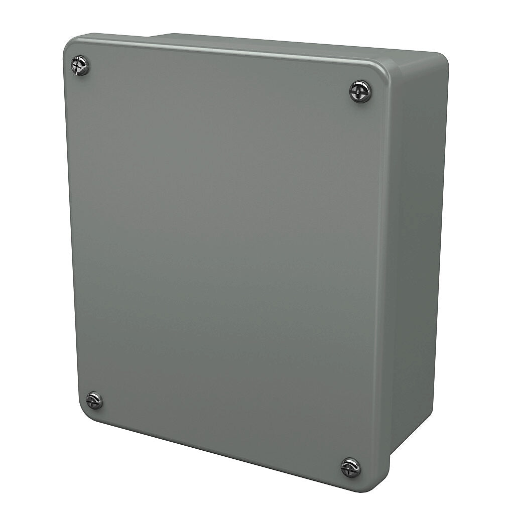 AttaBox Commander series pushbutton enclosure, blank cover, NEMA 1/3R/4X/6P/12, 7 x 6 x 3in (HxWxD), wall mount, fiberglass reinforced polyester, gray, screw cover.-CO763