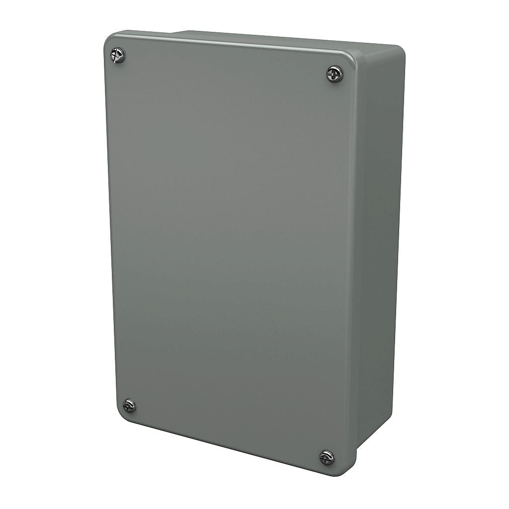 AttaBox Commander series pushbutton enclosure, blank cover, NEMA 1/3R/4X/6P/12, 9 x 6 x 3in (HxWxD), wall mount, fiberglass reinforced polyester, gray, screw cover.-CO963