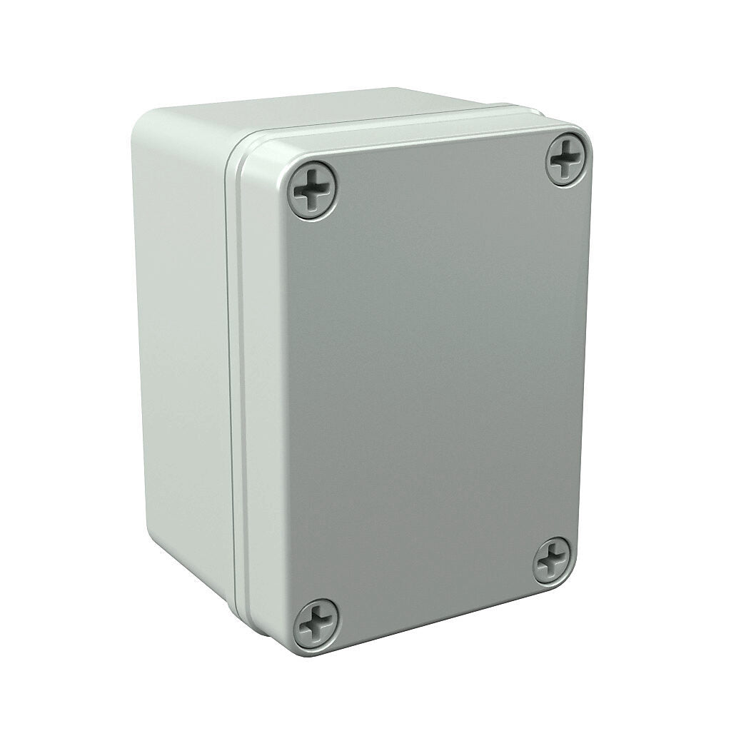 AttaBox Commander series pushbutton enclosure, blank cover, NEMA 1/3R/4X/6P/12, 4 x 3 x 2in (HxWxD), wall mount, polycarbonate, light gray, gloss finish, screw cover.-COPC432