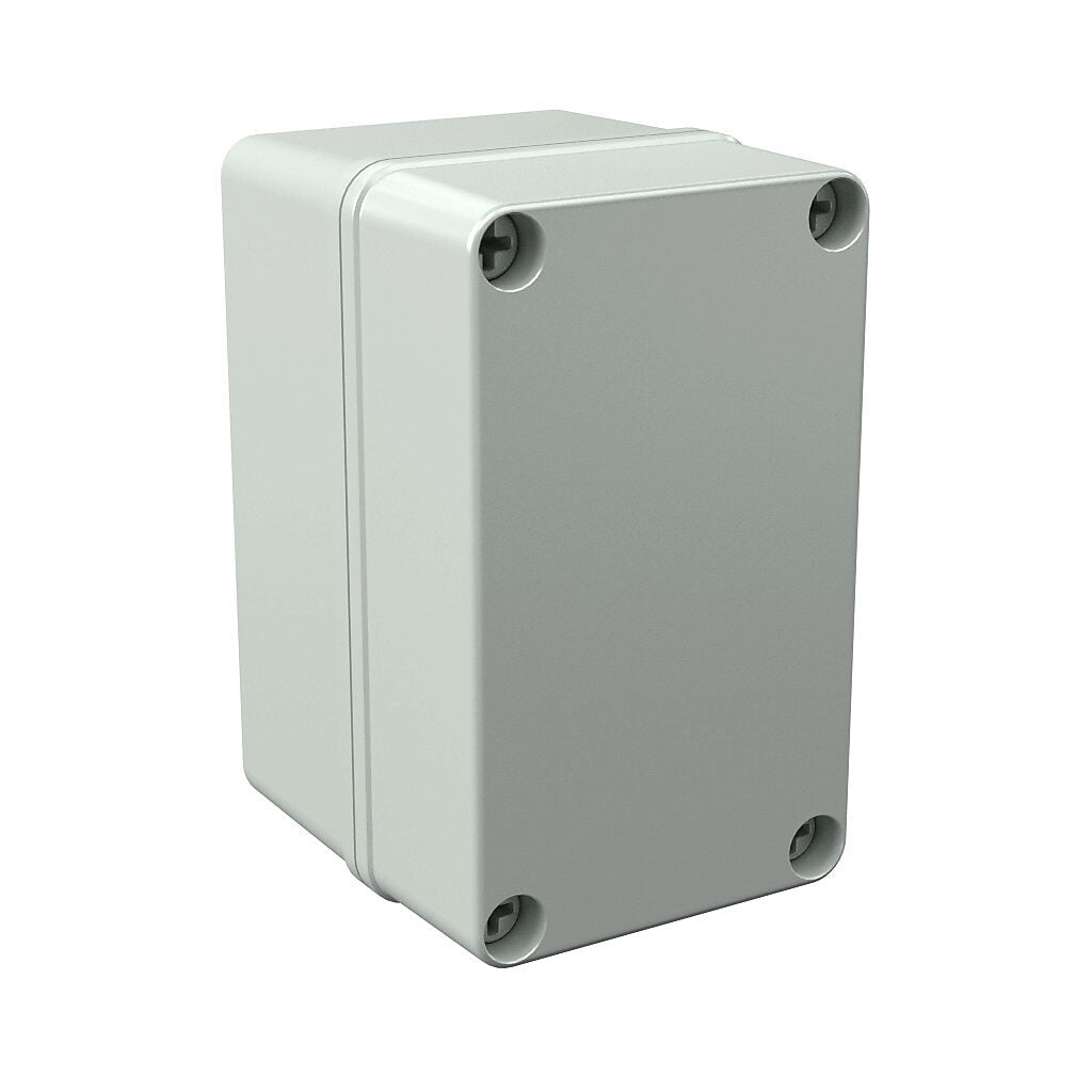 AttaBox Commander series pushbutton enclosure, blank cover, NEMA 1/3R/4X/6P/12, 5 x 3 x 3in (HxWxD), wall mount, polycarbonate, light gray, gloss finish, screw cover.-COPC533