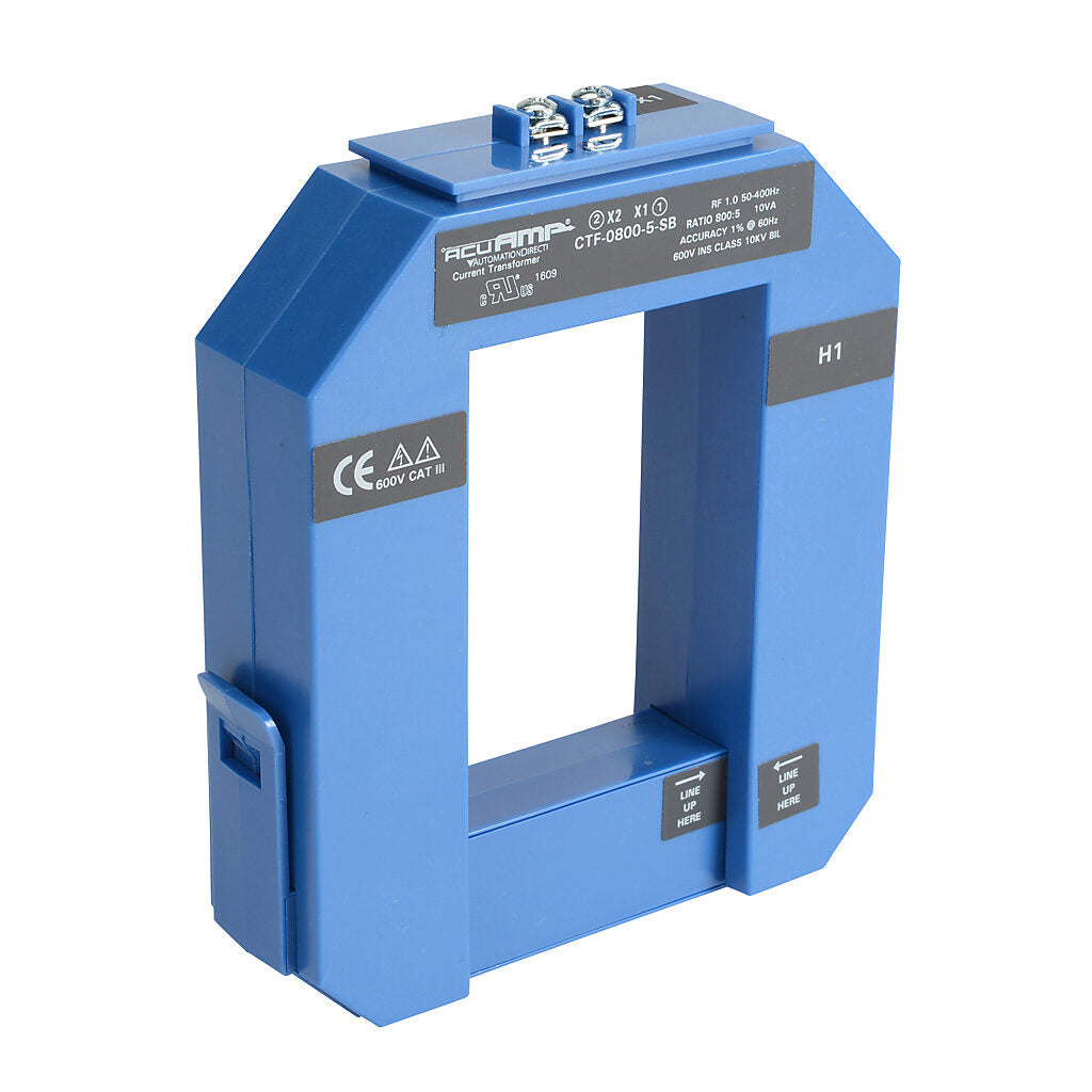 AcuAMP AC current transformer, split core, 800A primary, 5A secondary, 2.36 x 3.49in sensing window, 1% accuracy, screw terminal.-CTF-0800-5-SB