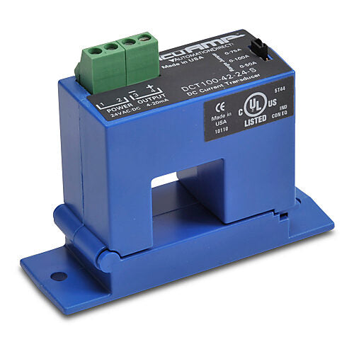 AcuAMP DC current transducer, split core, 0-50, 0-75, or 0-100A selectable sensing range, 4-20 mA output.-DCT100-42-24-S