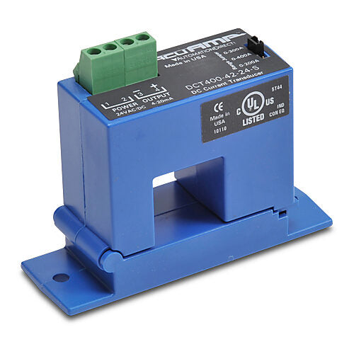 AcuAMP DC current transducer, split core, 0-200, 0-300, or 0-400A selectable sensing range, 4-20 mA output.-DCT400-42-24-S