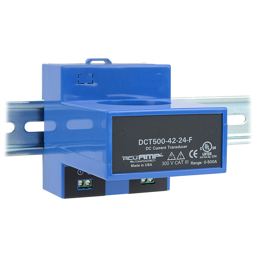 AcuAMP DC current transducer, large aperture fixed core, 0-500A sensing range, 4-20 mA output.-DCT500-42-24-F