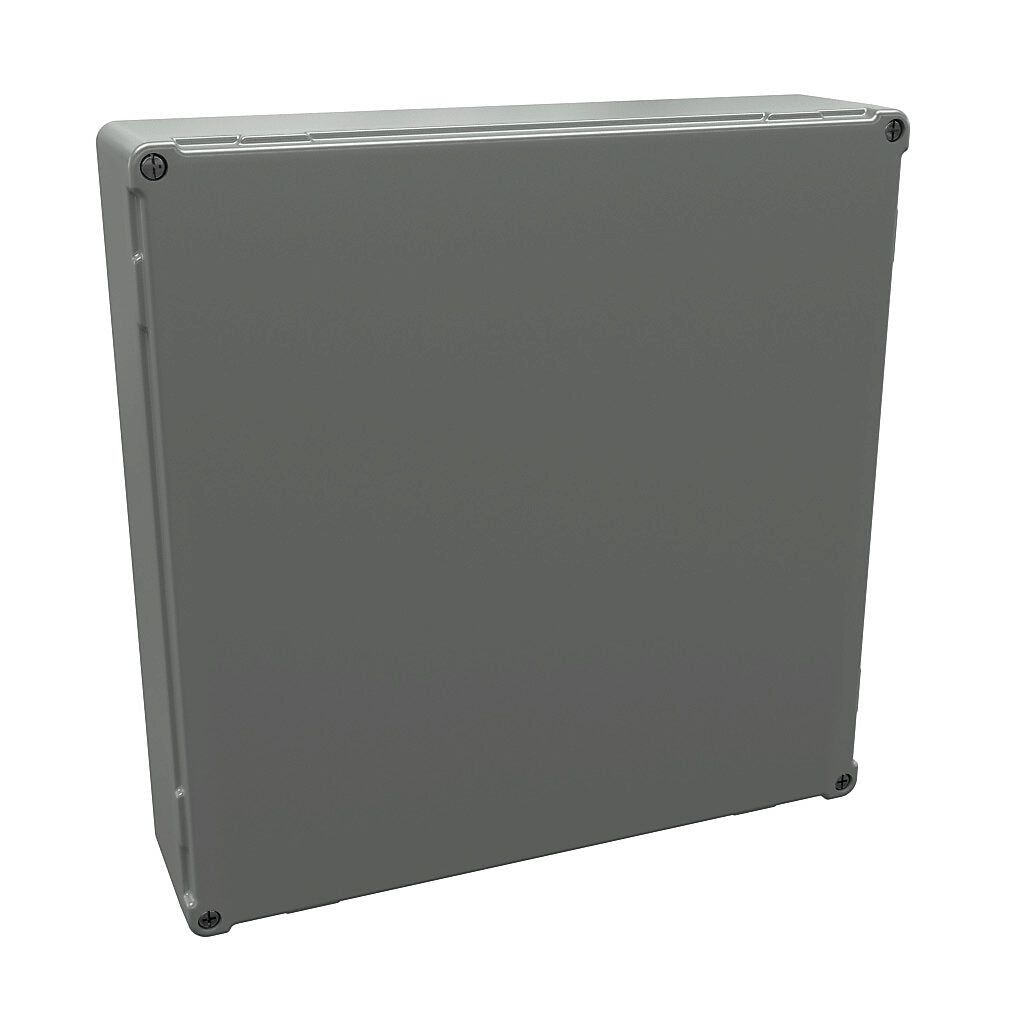 AttaBox DuraShield series enclosure, NEMA 1/3/3S/4X/6/6P/12, 360 x 360 x 91mm (HxWxD), fiberglass reinforced polyester, Pantone 428 C glacier gray, screw cover.-DU14144W