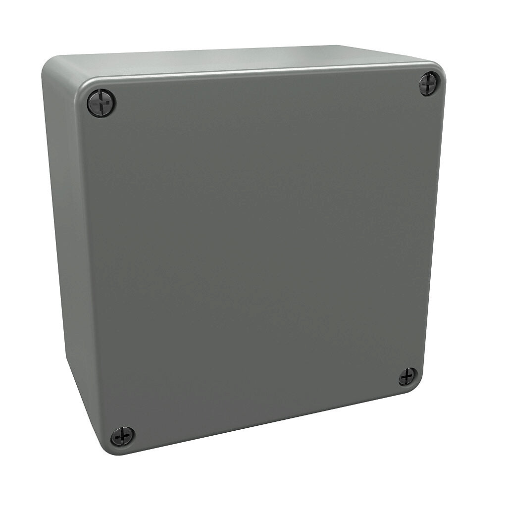 AttaBox DuraShield series enclosure, NEMA 1/3/3S/4X/6/6P/12, 160 x 160 x 91mmmm (HxWxD), fiberglass reinforced polyester, Pantone 428 C glacier gray, screw cover.-DU774W