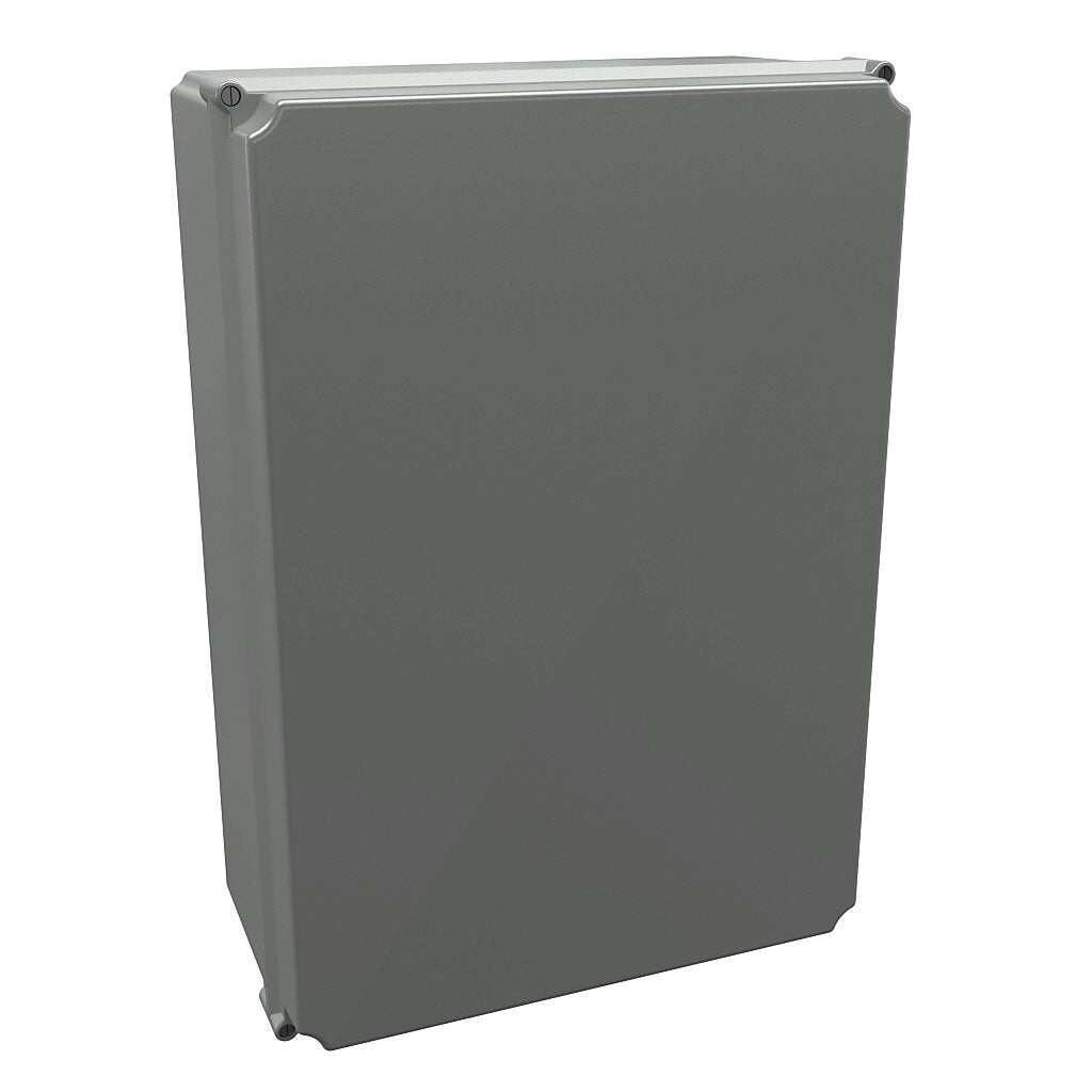 AttaBox DuraShield series enclosure, NEMA 1/3/3S/4X/6/6P/12, 600 x 420 x 214mm (HxWxD), fiberglass reinforced polyester, Pantone 428 C glacier gray, screw cover.-DUL24168W