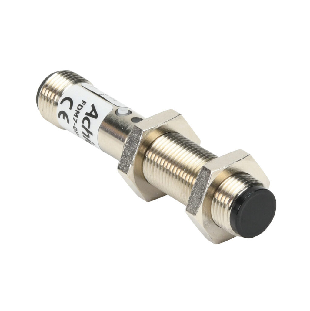 AchieVe photoelectric sensor, tubular, threaded, diffuse, infrared, 300mm sensing distance, selectable light-on/dark-on, PNP, 1 kHz switching frequency, teach-in button, metal housing, 4-pin M12 quick-disconnect.-FDM7-0P-1H