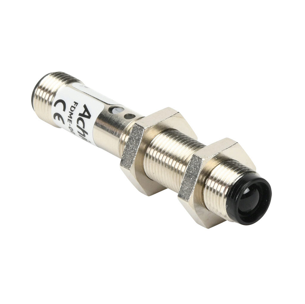 AchieVe photoelectric sensor, tubular, threaded, metal housing, through-beam emitter, infrared, 4m sensing distance, 10-30 VDC operating voltage, 3-wire, 4-pin M12 quick-disconnect.-FDME-00-1H