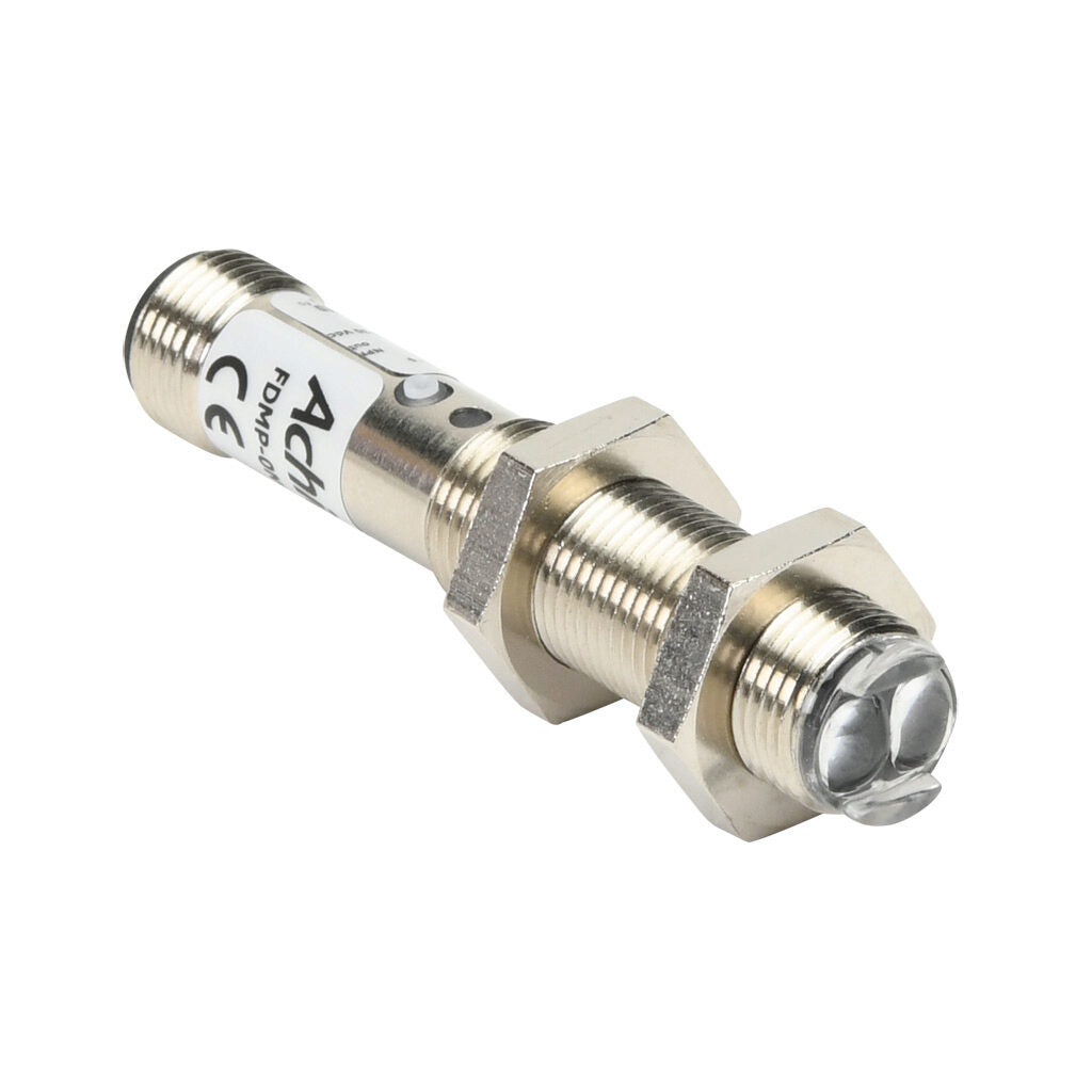 AchieVe photoelectric sensor, tubular, threaded, polarized retroreflective, visible red, 2m sensing distance, selectable light-on/dark-on, NPN, teach-in button, 4-wire, 4-pin M12 quick-disconnect.-FDMP-0N-1H