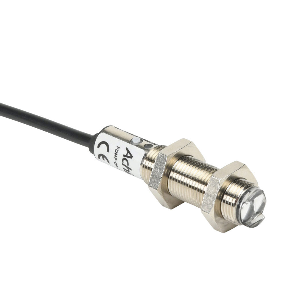 AchieVe photoelectric sensor, tubular, threaded, polarized retroreflective, visible red, 2m sensing distance, selectable light-on/dark-on, PNP, teach-in button, 4-wire, pigtail.-FDMP-0P-1A