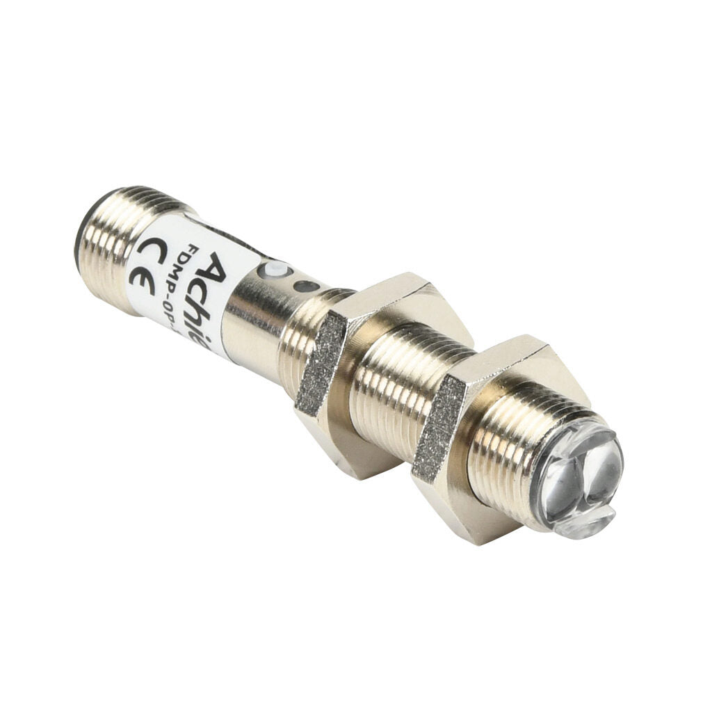 AchieVe photoelectric sensor, tubular, threaded, polarized retroreflective, visible red, 2m sensing distance, selectable light-on/dark-on, PNP, teach-in button, 4-wire, 4-pin M12 quick-disconnect.-FDMP-0P-1H